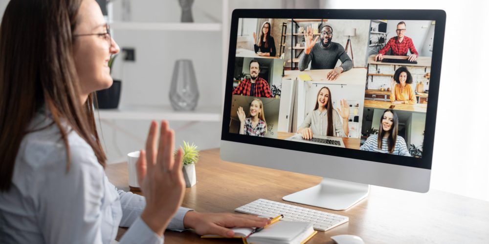 Video meeting with diverse group of people